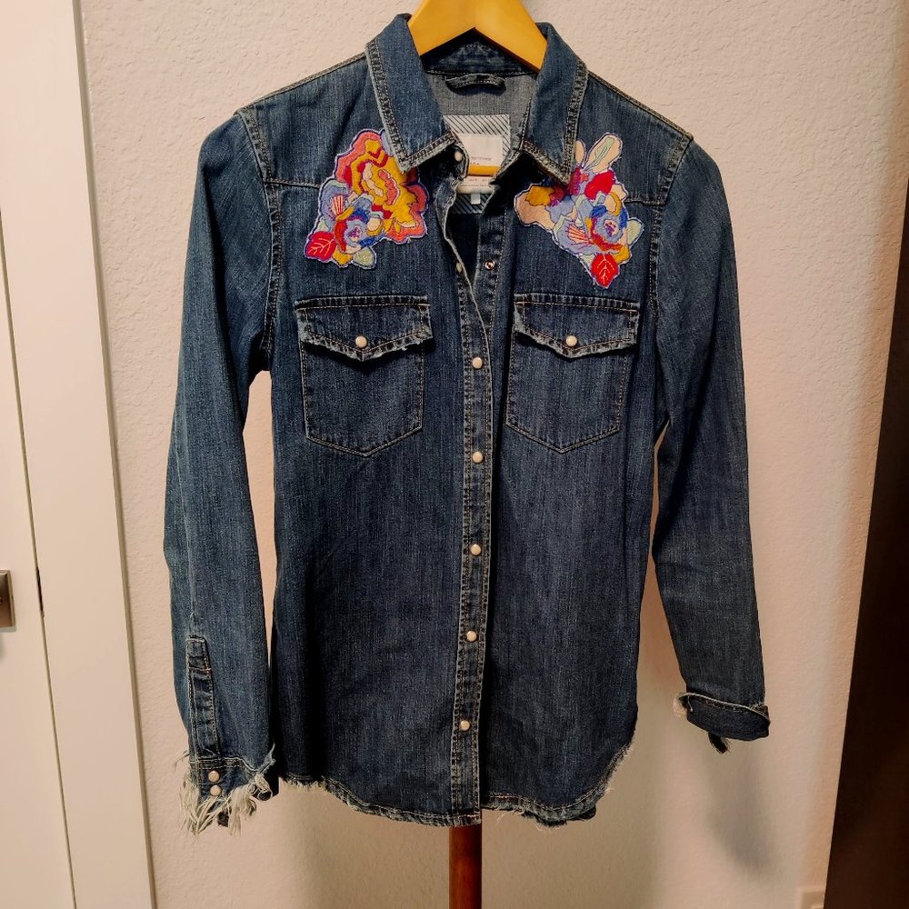 Zara Trafaluc denim shirt with embroidery detail.